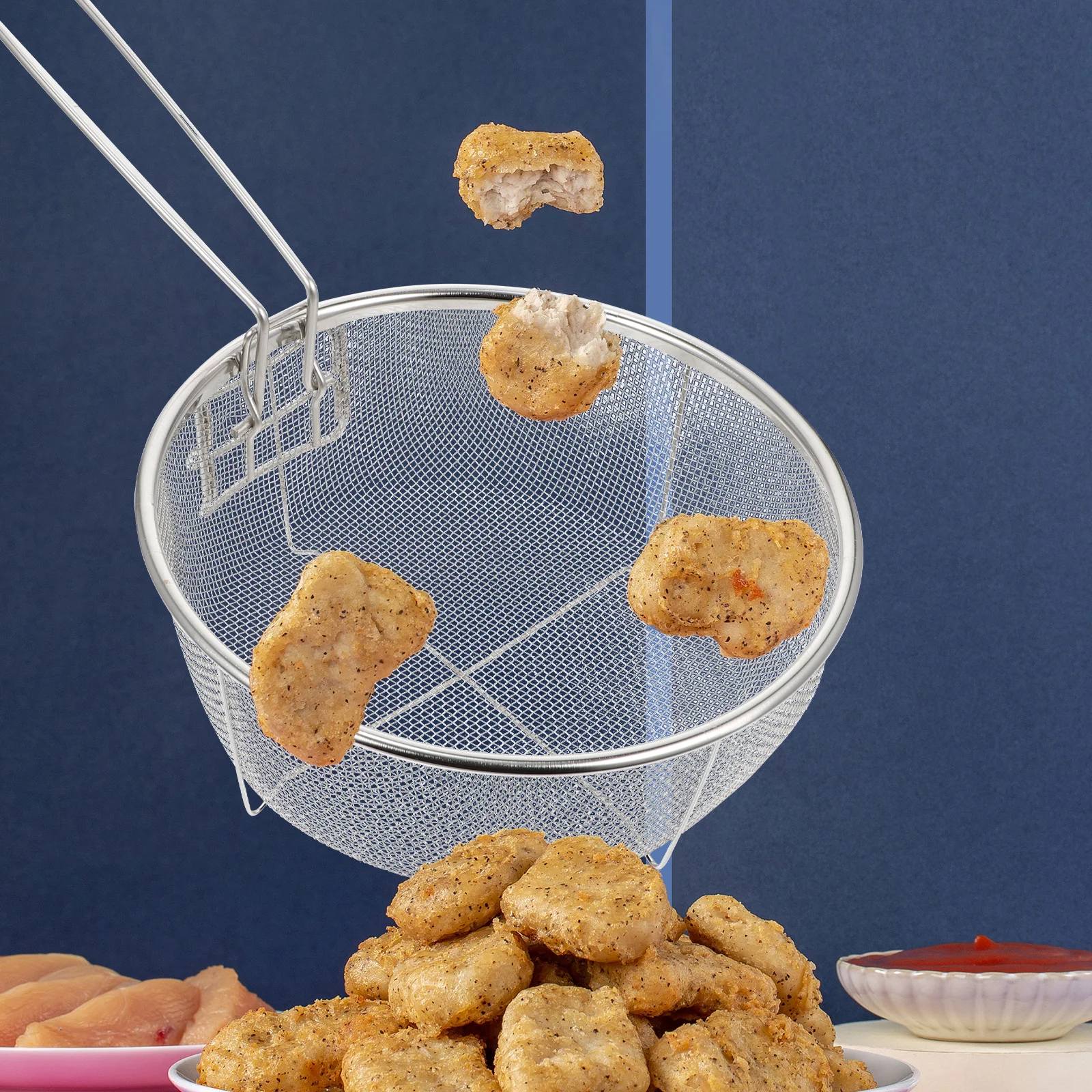 

1pc Stainless Steel Folding Frying Basket Multi-Purpose Kitchen Gadget For Hot Pot Cooking Oil Drain Tool Food Fried Strainer