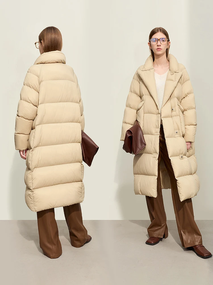 AMII المرأة الأبيض بطة أسفل معطف 2025 الشتاء طويل أسفل سترة الإناث واحدة الصدر السترة طوق جيب كبير أبلى 12344188