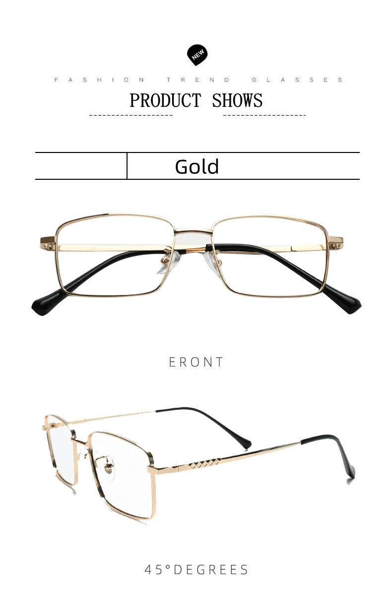 2025 Neue hochwertige Titanlegierung mit goldenem quadratischem Rahmen, Anti-Blaulicht-Lesebrille für Mann und Frau, modische Brille – Detail 7