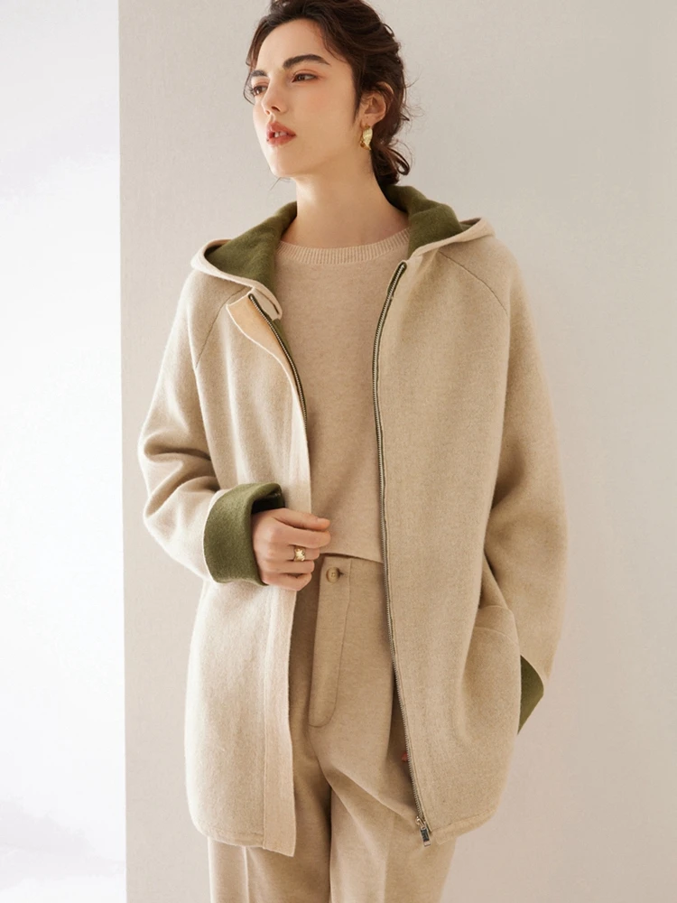 ADDONEE Women Long Hooded Cardigan 100% Cashmere Sweater Coat Autumn Winter Thick Warm Cashmere Knitwear Casual Loose Sweater