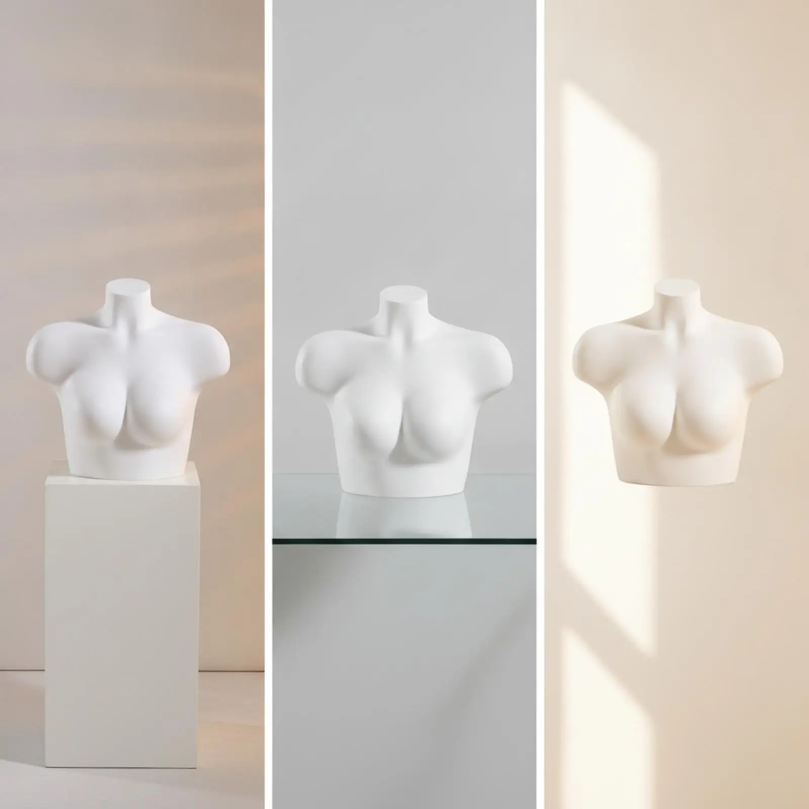 White Plastic Women Display Mannequin Bust Form Half Body Torso for Lingerie Bra Showcase Retail Store Fixture