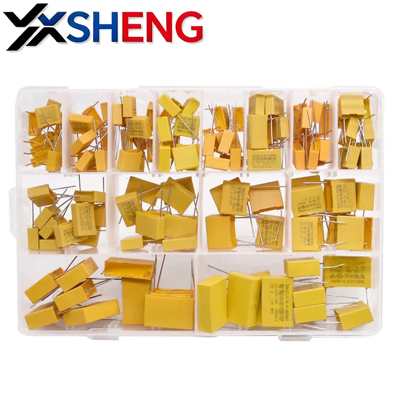 135PCS-14Kinds 275VAC X2 Safety Capacitor 102K-105K 1nF~1uF Assorted Kit 102K 103K 104K 105K With Box