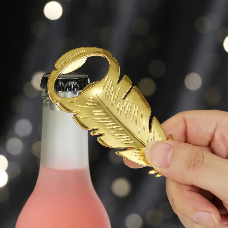 Feather Shaped Gold Bottle Opener Portable Beer Cap Remover Practical Kitchen Tool For Outdoor Camping Picnic Gathering