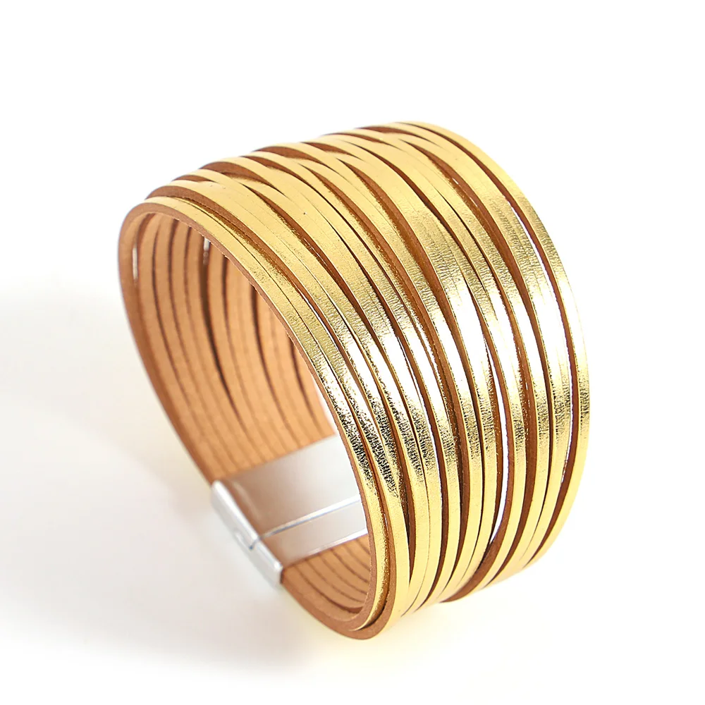 ALLYES Trendy Kleurrijke Lederen Armband voor Vrouwen Mannen Boho Multilayer Slanke Strips Wrap Brede Bangle Armbanden Party Sieraden Geschenken