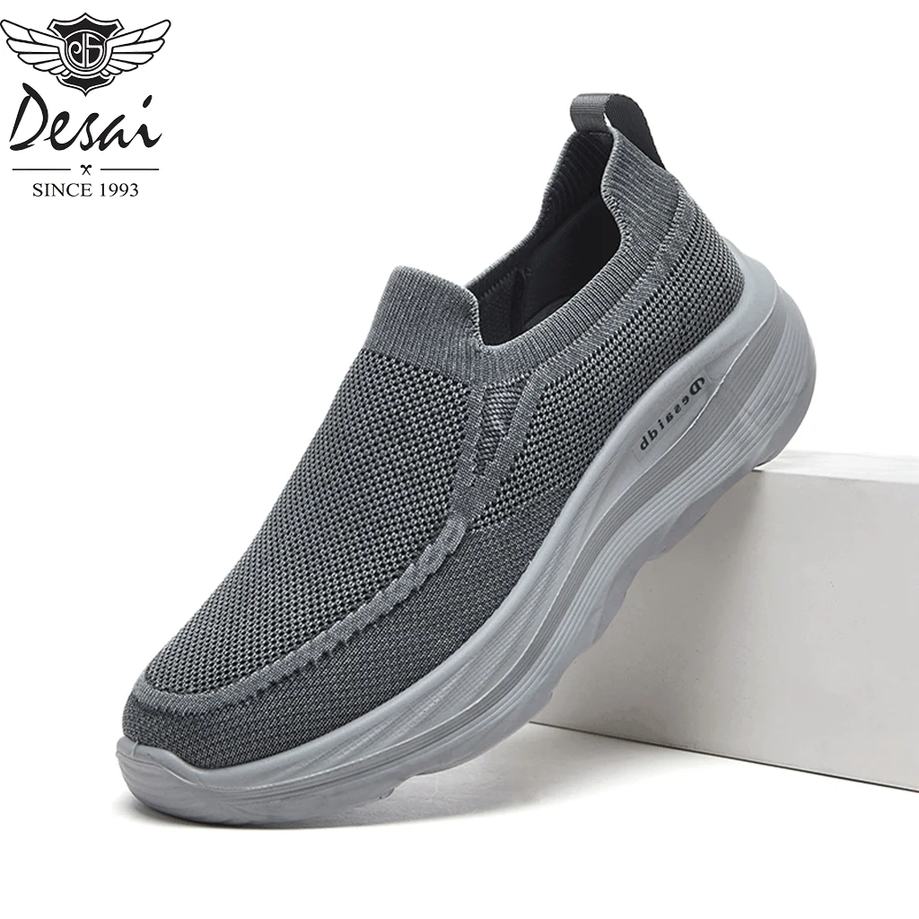 Desai Men's 2026 Autumn Slip‑on Thick Sole Vulcanized Shoes Breathable Mesh Sneakers Casual Daily Outdoor Walking