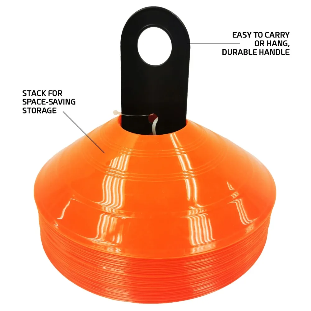 Orange Low-Profile Sports Training Cones, Low Profile, Flexible, 25 Piece, Plastic