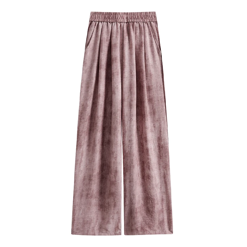 2024 estate nuova moda Tie Dye cotone lino pantaloni a gamba larga donna Casual elastico in vita pantaloni dritti larghi