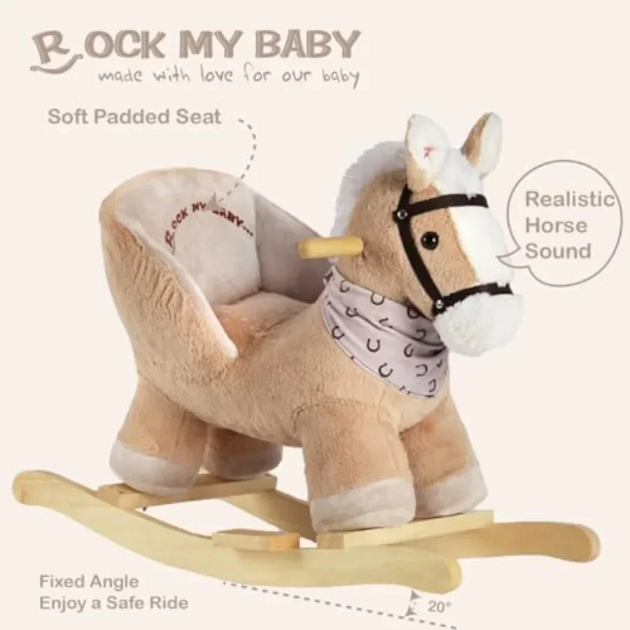 Cheval à bascule bébé Animal cheval à bascule avec siège balade sur cheval cheval à bascule en peluche avec son réaliste chevaux à bascule en bois