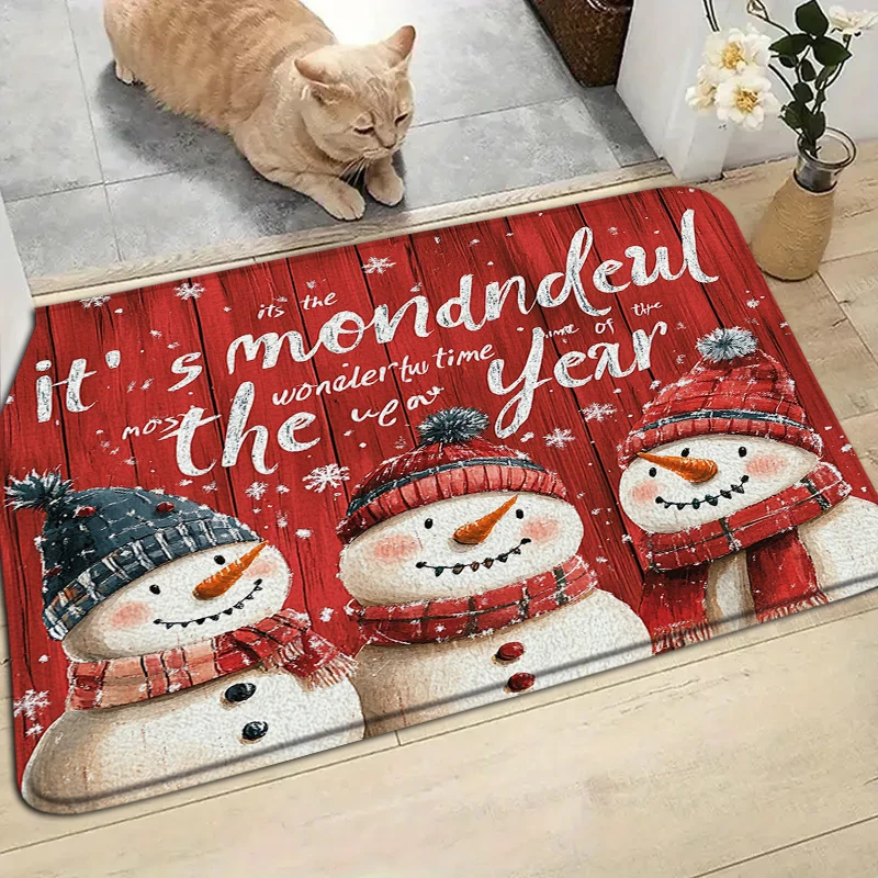 

Рождественский коврик Снежинка Передняя дверь Снеговик Добро пожаловать Коврик Нескользящий красный дверной коврик с резиновой подложкой Низкопрофильный напольный коврик