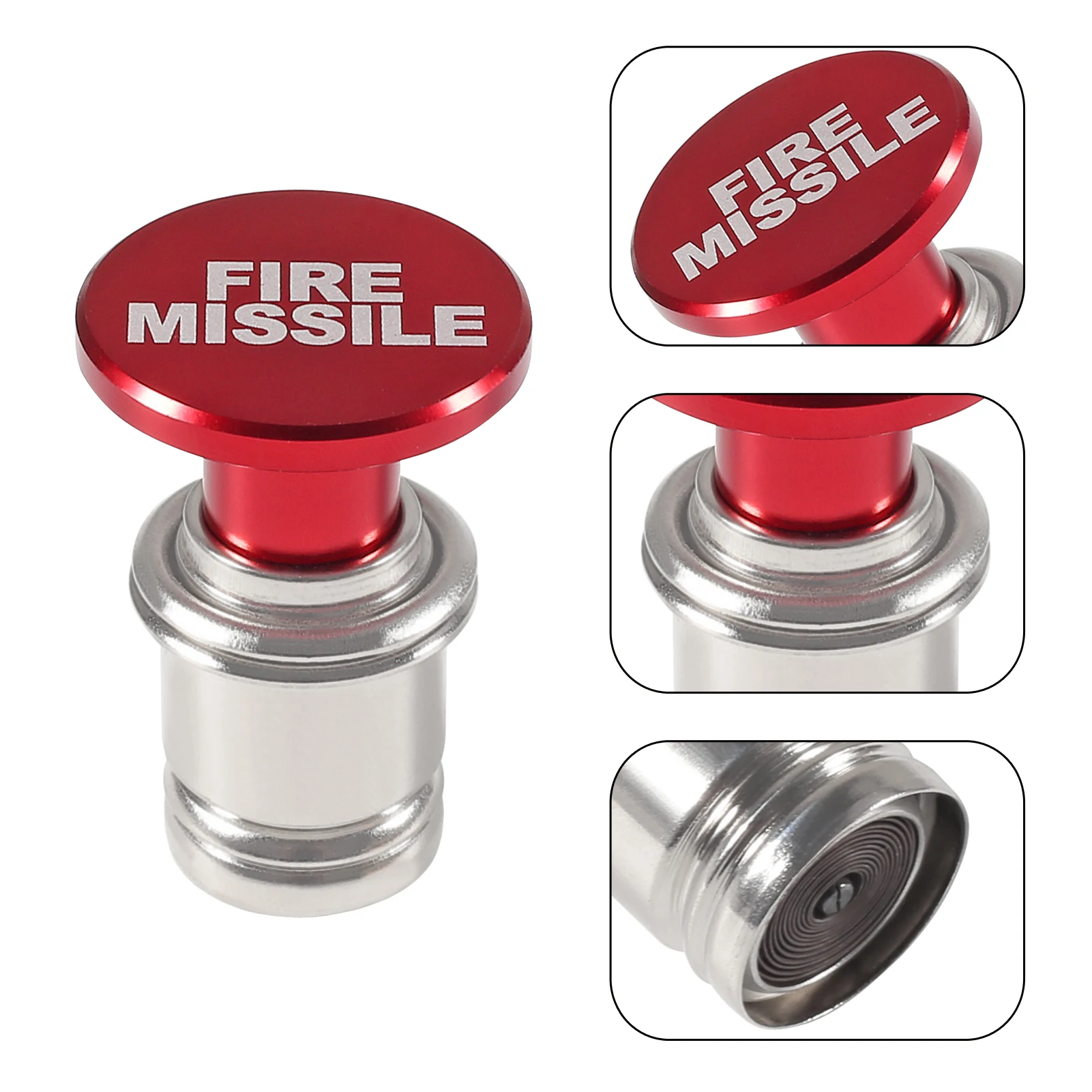 Red Fire Missile Aluminum Dustproof Plug Billet Button 12-Volt Replacement Accessory Anodized Aluminum Decoration Suit for Cars