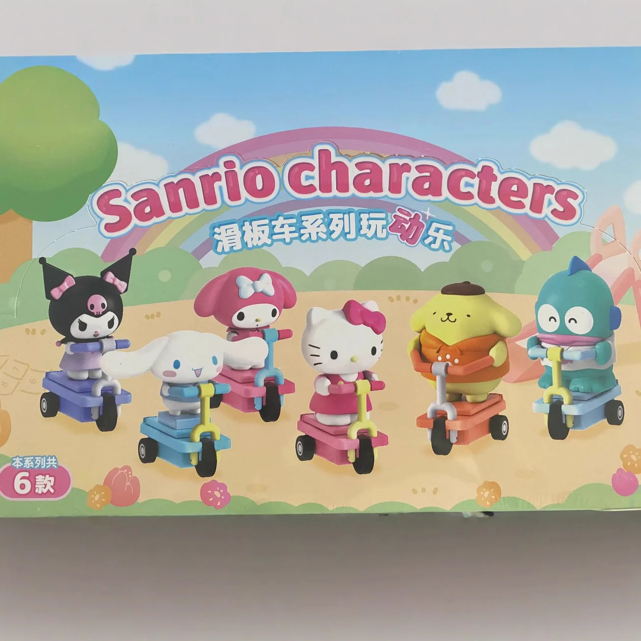 

Аутентичные семейные самокаты Sanrio, слепая коробка, игрушки, подарок, аниме-фигурки, Hellokitty Pochacco Hangyodon, украшение для рабочего стола для детей