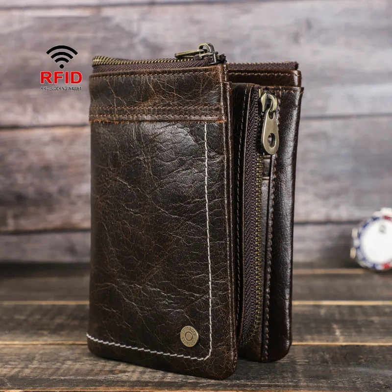 New Genuine Cowhide Leather Airtag Wallet Anti-lost Men Short Coin Purse With Apple Airtags Holder Zipper ID Credit Card Bag