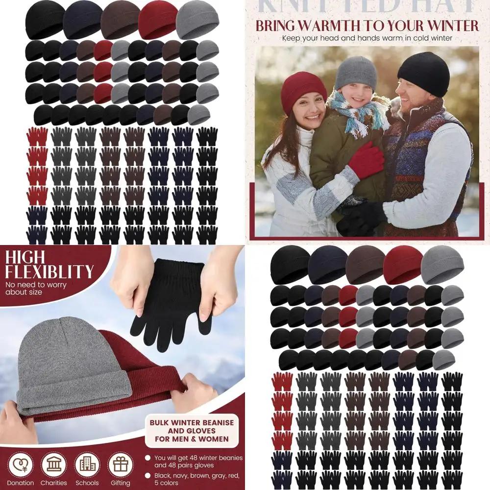 

Tarpop 96 Pcs Winter Beanies and Gloves Bulk, Cold Weather Unisex Winter Hat and Gloves for Homeless Men Women