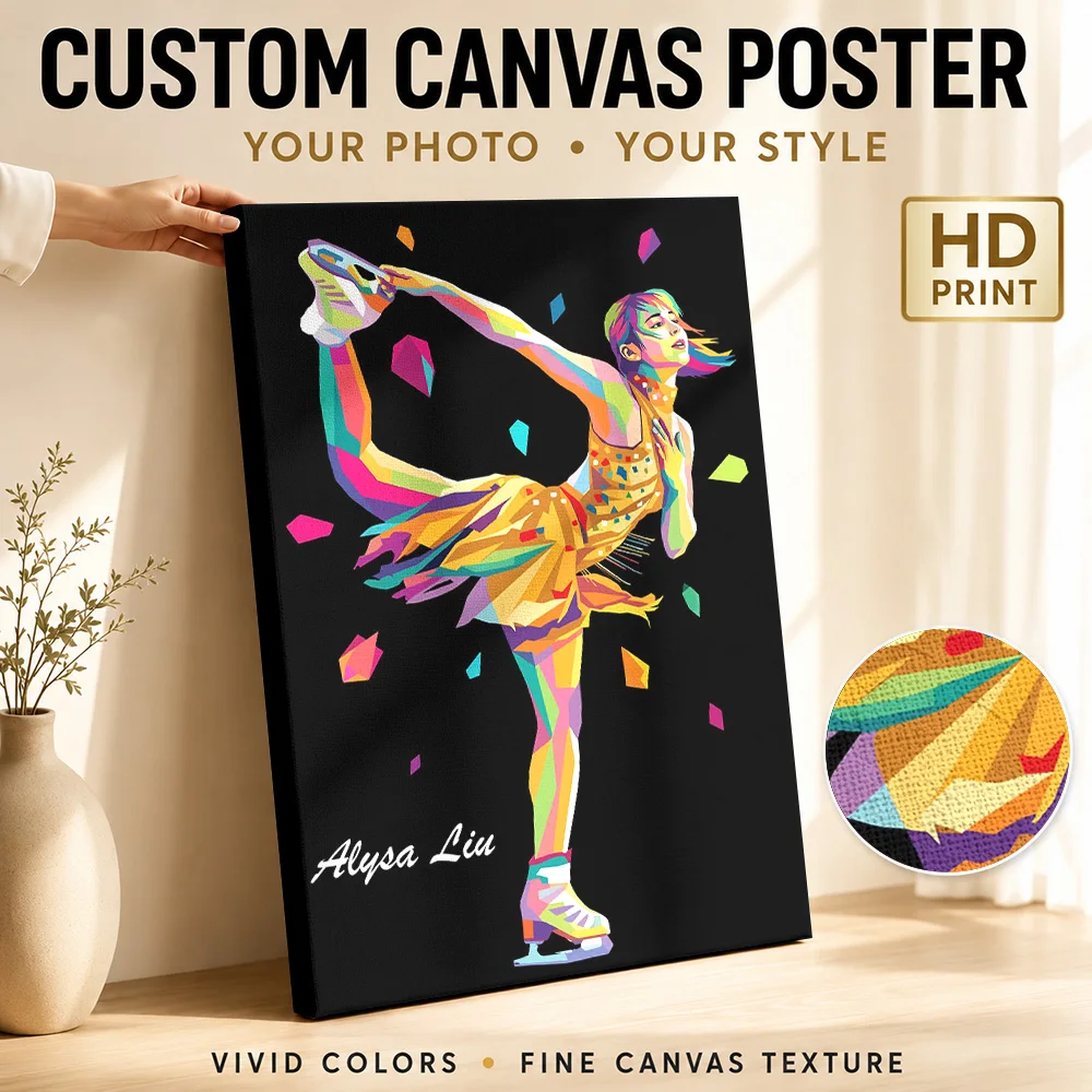 Alysa Liu Figure Skating Pop Art Framed Canvas Poster Personalized Sports Portrait Canvas Wall Art for Gym Decor Ready to Hang