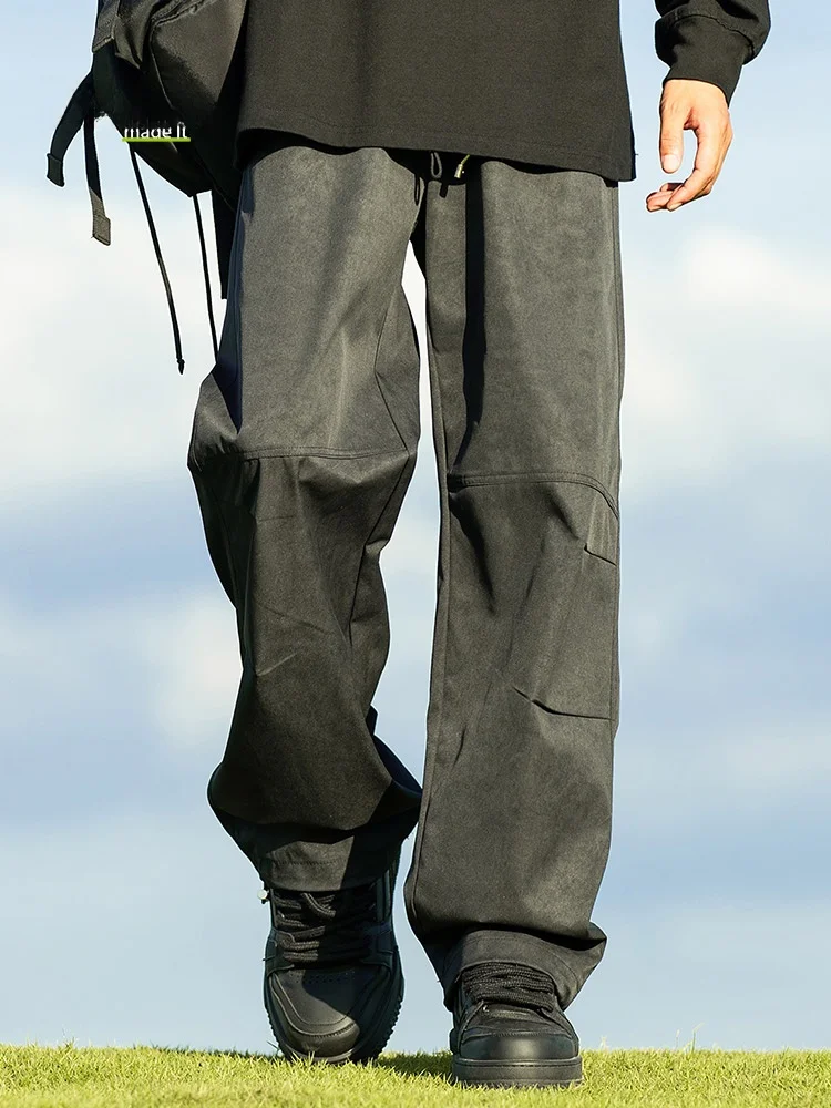 

MMOPTOP Hong Kong Sle Straight Leg Wide Leg Paratrooper Pants Men's Casual Loose Long Trousers Pure Color Couple's Faion ...