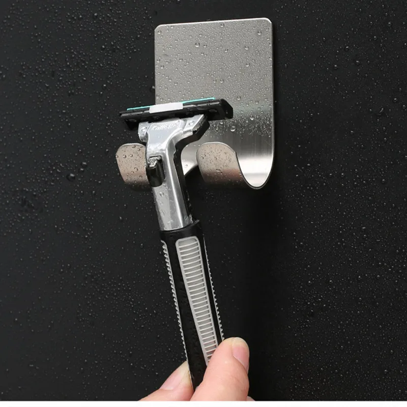 Stainless Steel Punch Free Razor Holder Storage Hook Wall Men Shaving Shaver Shelf Bathroom Razor Rack Wall Bathroom Accessories