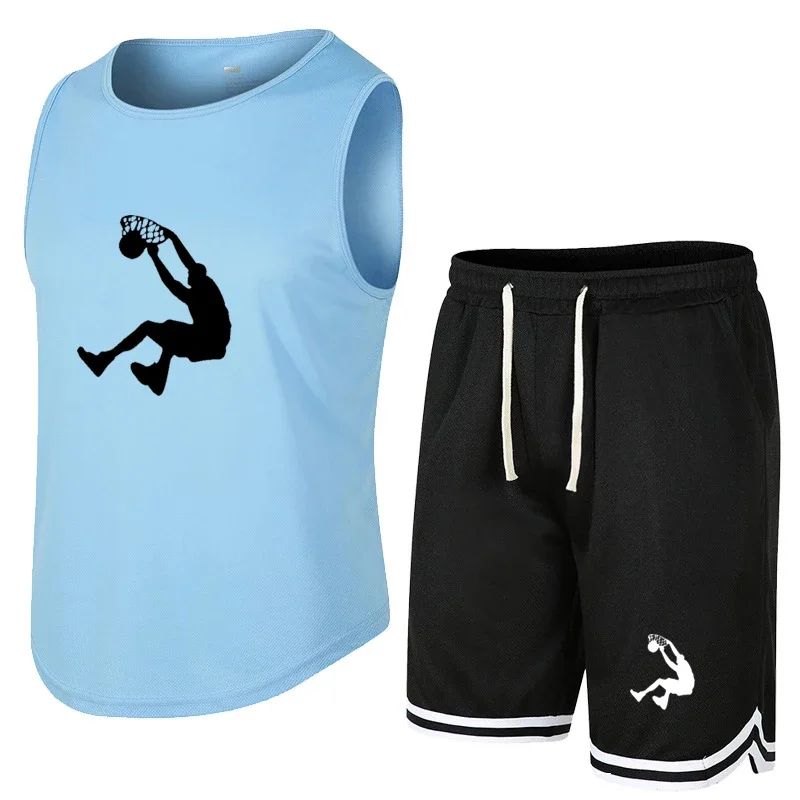 Summer basketball Sleeveless T-Shirt Set Men Tank Top + Shorts Male Fitness Competition Training Vest  ventilate Tracksuit