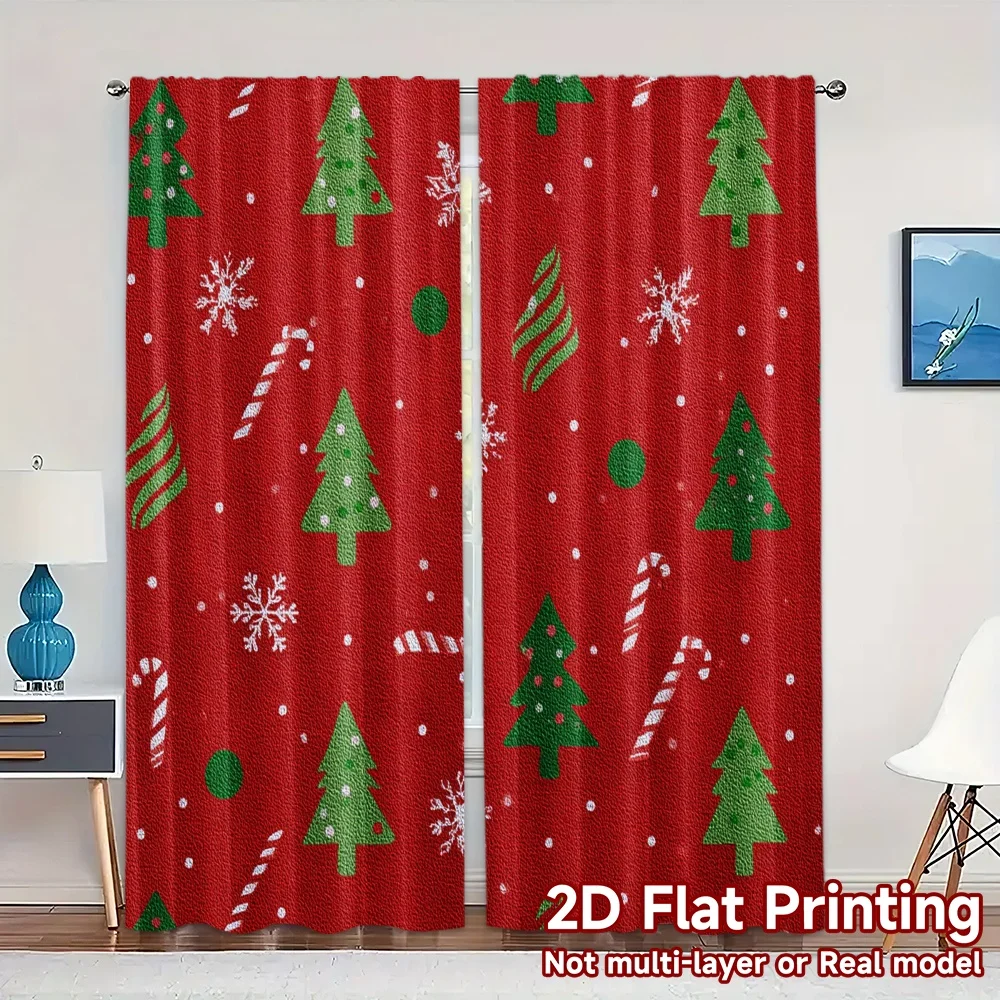 2D Flat Printing,JIT 2pcs, Curtains (Without Rod) FestiveGreeting Chic Curtains Digital Printed Versatile Polyester Fabric