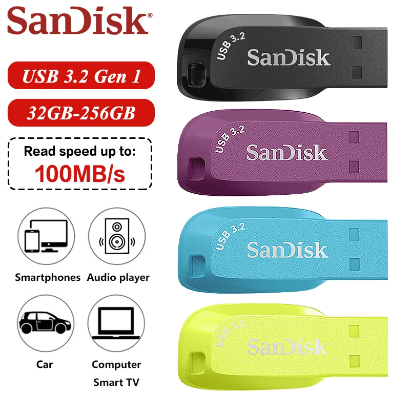 Флэш-накопитель SanDisk CZ410 USB 3.2 Gen 1 серии Макс. 100 Мбит/с, 32 ГБ, 64 ГБ, 128 ГБ, 256 ГБ, скорость передачи данных, USB-накопитель для компьютера