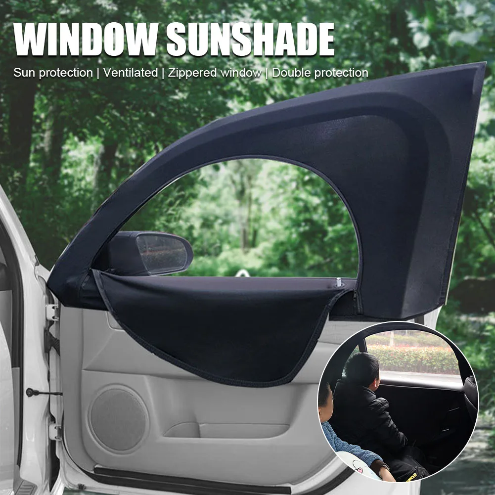 2pcs Car Sun Shade Double-Layer UV Protection Front Rear Window Shade Cover Zippered Lining Side Wndow Sunshade Anti-mosquito