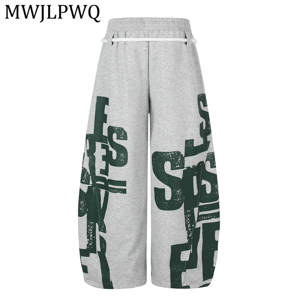 MWJLPWQ Graffiti Letter Print Wide-Leg Curved Pants Men's Street Style Trousers Trendy Unique Casual Sports Sweatpants 16706