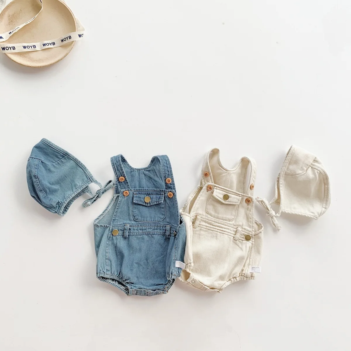 Summer Infant Baby Girls Boys Sleeveless Denim Buttons Overalls Kids Fashion Clothing Cotton Jumpsuits Gift Hat Bodysuits