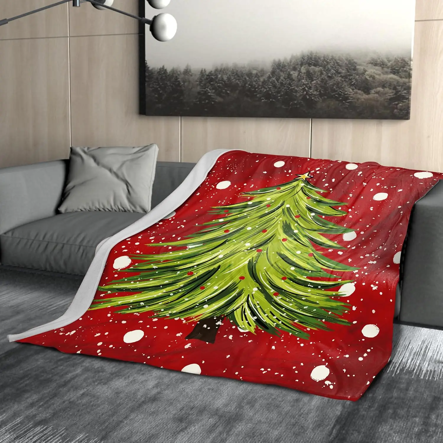 New in 2026Christmas Red Blanket Soft Flannel Lightweight Green Tree Snowflake Throw Blanket Cozy Warm Blankets Xmas Winter Holiday Home Party Decor On Living Room Sofa Couch Bed 40x50 inch
