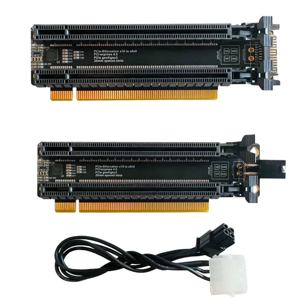 

PCI Express 4.0 x16 1 to 2 Expansion Card Gen4 Gen3 Split Card PCIe-Bifurcation X16 to X8X8 20mm Spaced Slots CPU-4P SATA Ports