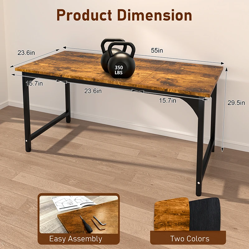 โต๊ะคอมพิวเตอร์, โต๊ะทำงานที่บ้านขนาด 47/55 นิ้ว, โต๊ะทำงานเล่นเกมและเขียนหนังสือที่บ้าน, พื้นที่วางขาขนาดใหญ่, สีน้ำตาลแบบเรียบง่าย