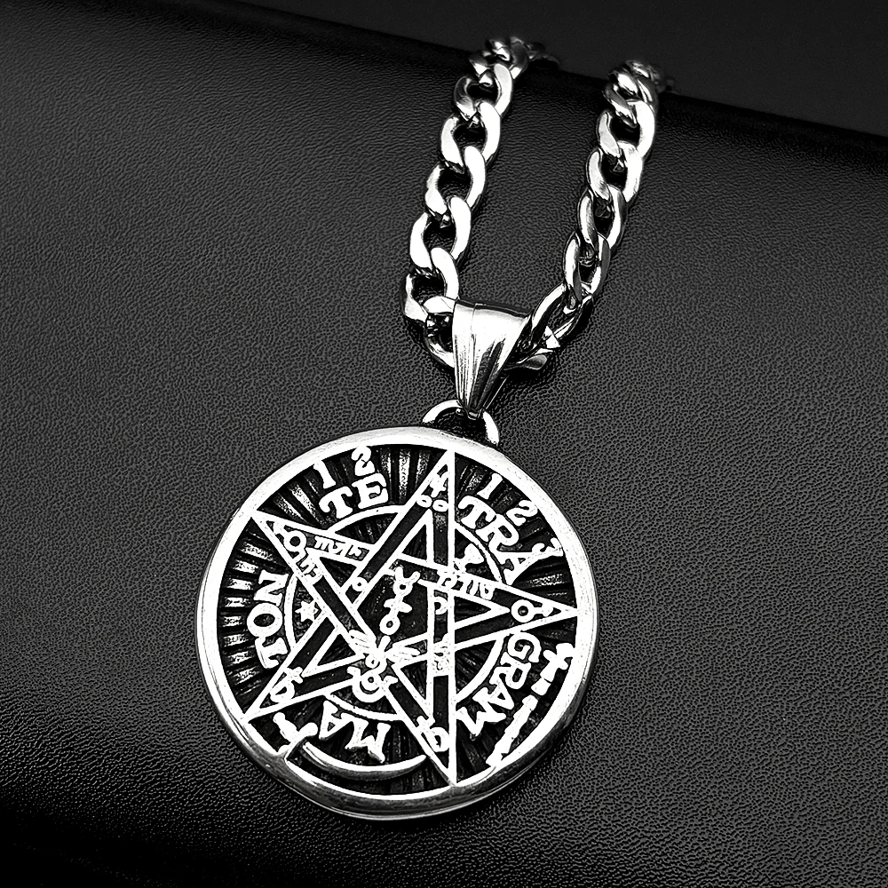 Witchcraft Pentagram Necklace For Women Stainless Steel Black Tetragrammaton Solomon Gothic Dark Punk Amulet Male Chain Jewelry