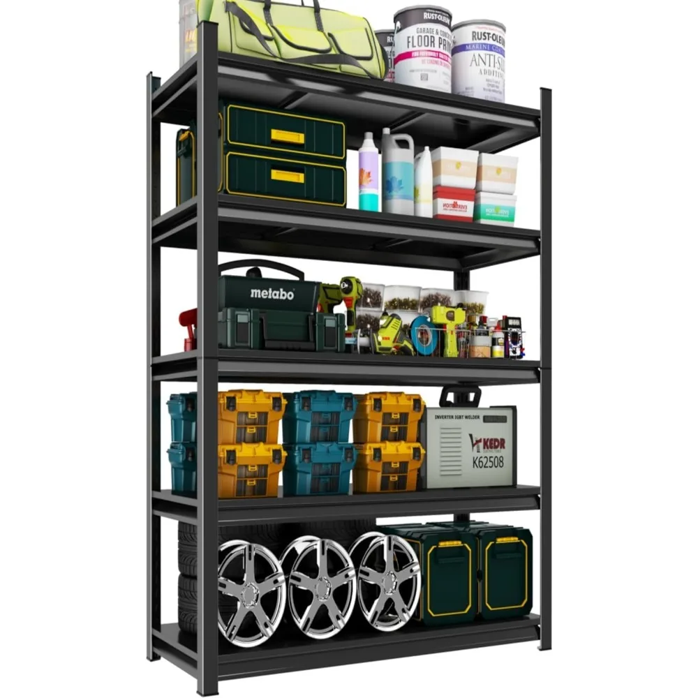 

Adjustable 5-Tier Garage Shelving, Heavy Duty Steel Storage Rack, High Load Capacity, Ideal for Garage, Warehouse, or Home Organ