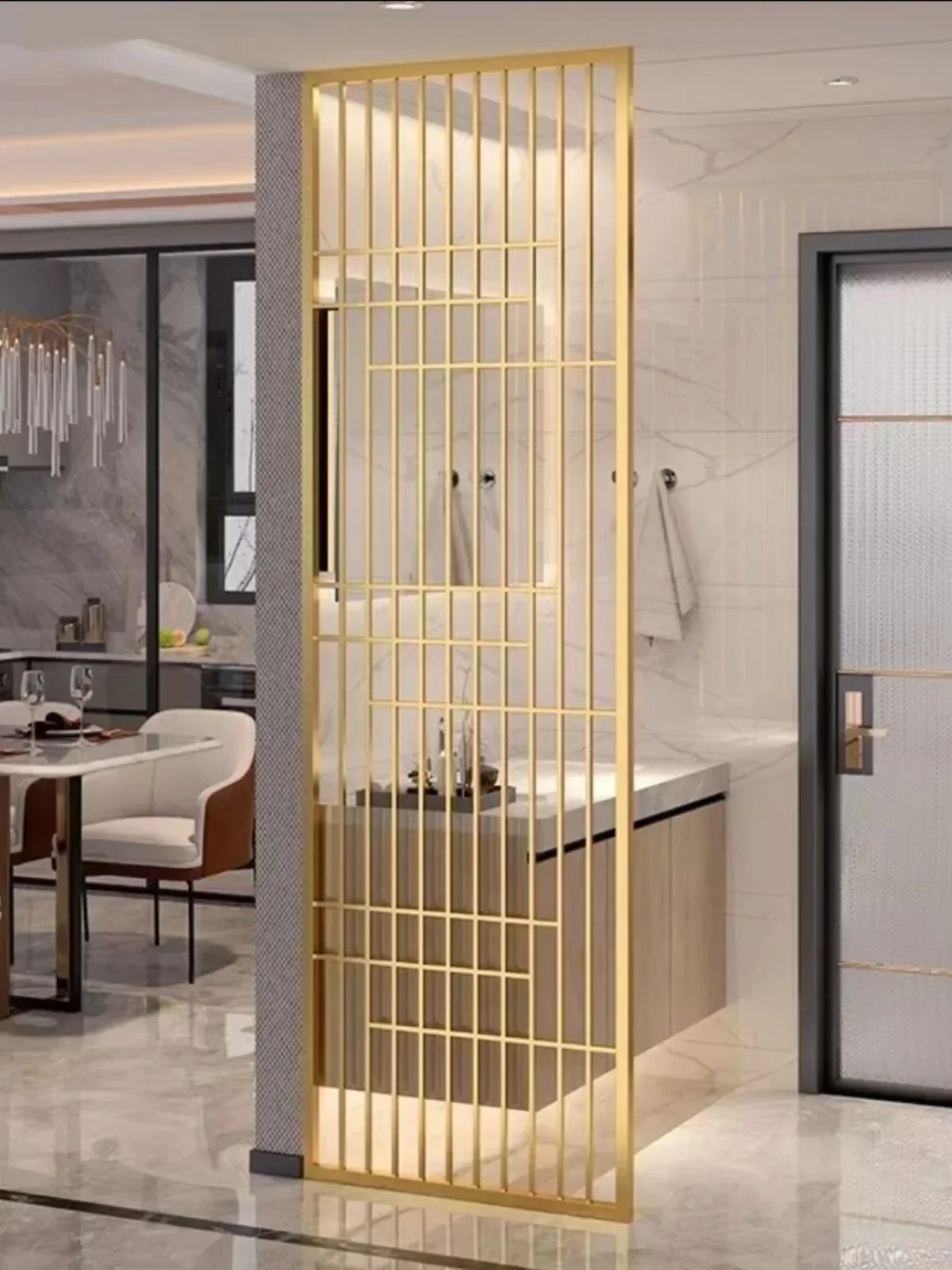 Customized metal luxury stainless steel wrought iron screen partition living room modern minimalist new Chinese porch hollow