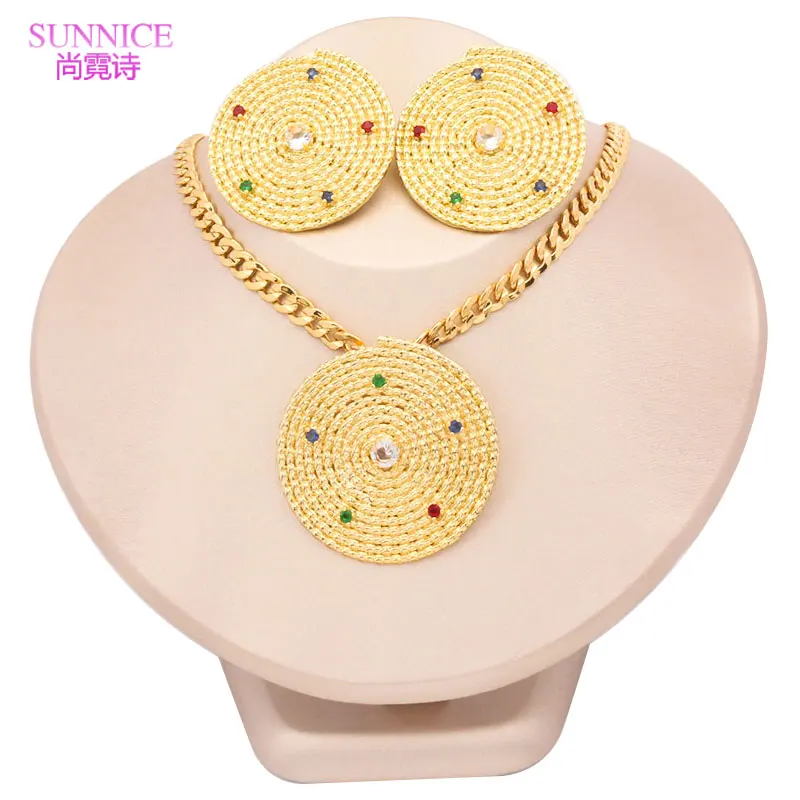 

Sunnice Роскошные модные золотые серьги-клипсы и ожерелья для женщин, бесплатная доставка