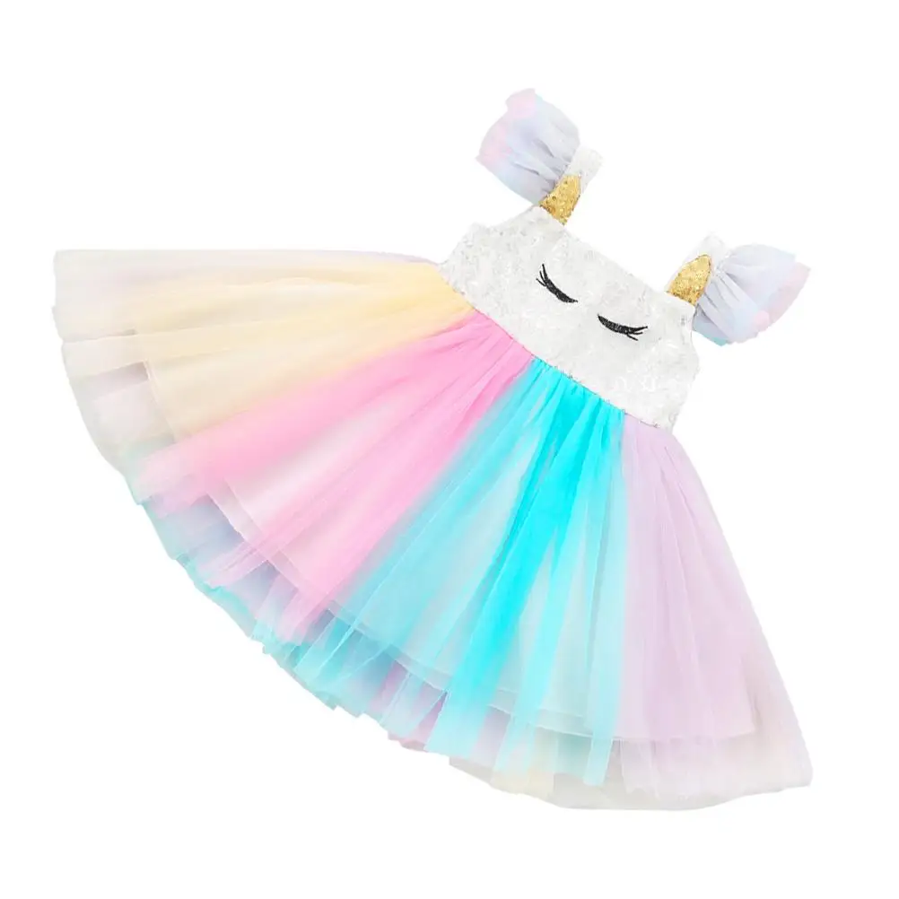 

Cartoon Eyelash Dress Girls Rainbow Tutu Dance Costumes Birthday Performance Outfit Tulle Skirt Comfortable Texture