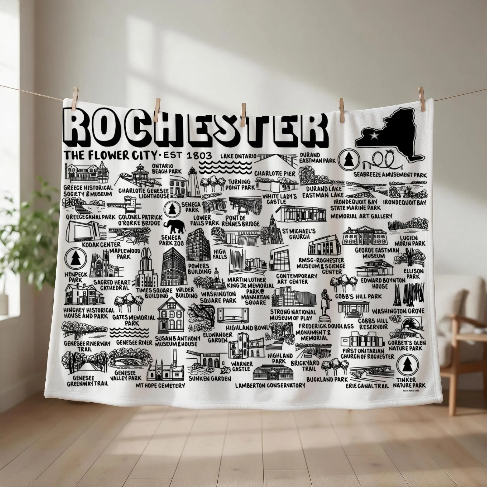 Rochester New York Map Art Throw Blanket warm winter Multi-Purpose Moving Sofas Blankets