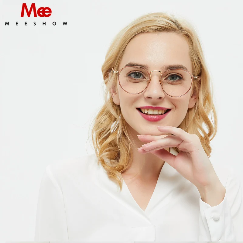 

MEESHOW Plastic Titanium TR90 Glasses Frame Women Clear Eye Glasses Oversize Prescription Myopia Glasses Round Spectacle Frame