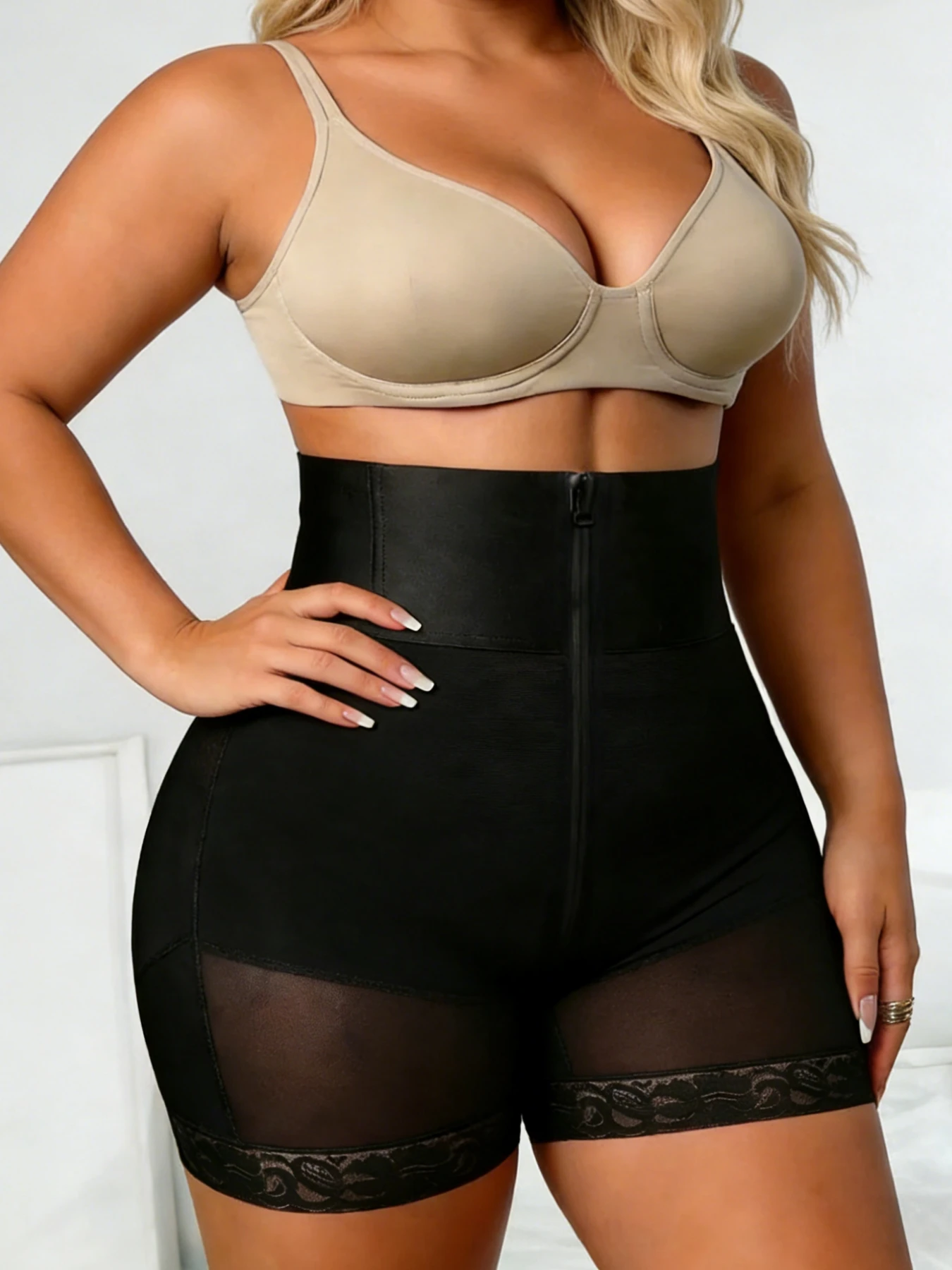 Colombian Faja High Waist Tummy Control Waist Trainer Shorts for Women, Zipper Front Slimming Body Sculpting Shapewear view 5