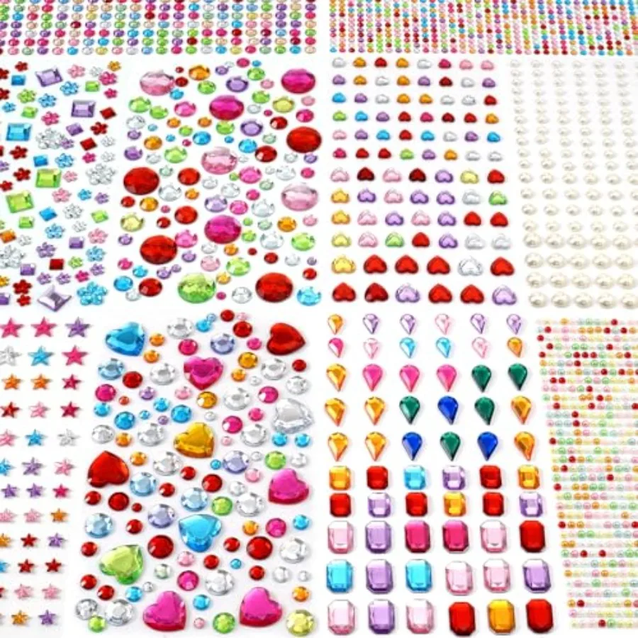 2774Pcs Colorful Heart Gem Stickers, Self-adhesive Bling Rhinestones for Crafts
