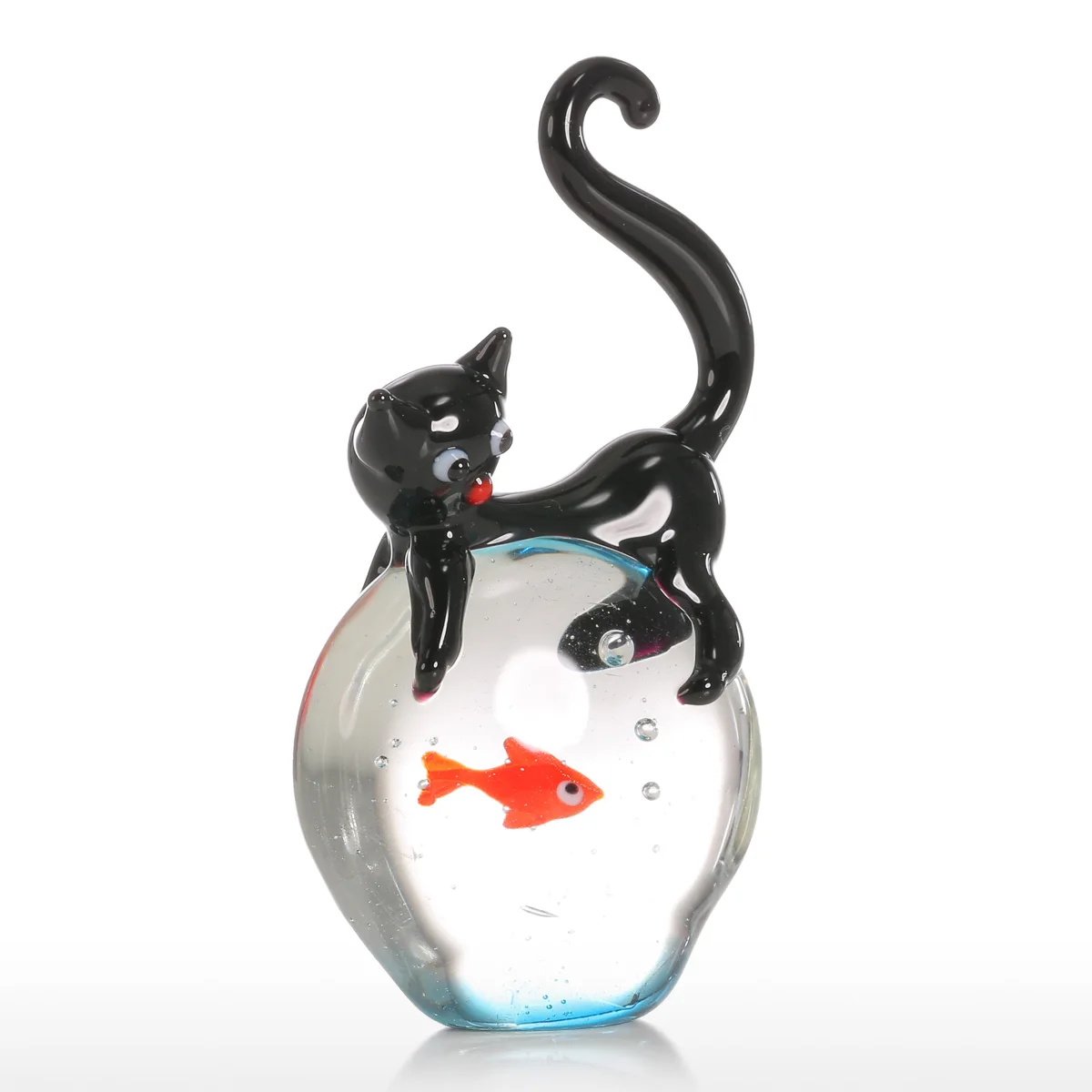 Tooarts Cat and Goldfish Gift Glass Ornament Animal Figurine Handblown Home Decor cat figurine home decoration accessories