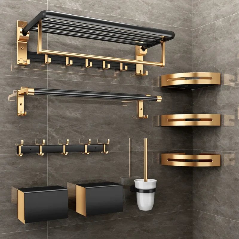 

Towel rack, bathroom, no punching, light luxury, black gold, thickened toilet towel, bathroom hardware, hanging accessories, bat