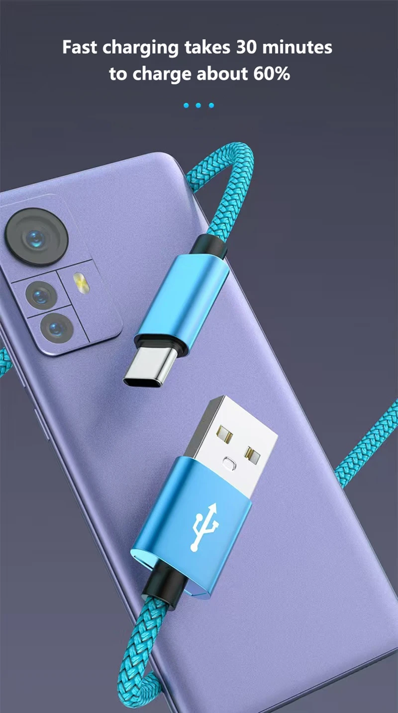 Nylon Data Cable Fast Charger 1M 2M 3M USB A To Type C Charging Cable For Huawei Samsung Android Iphone Type C Charging Device