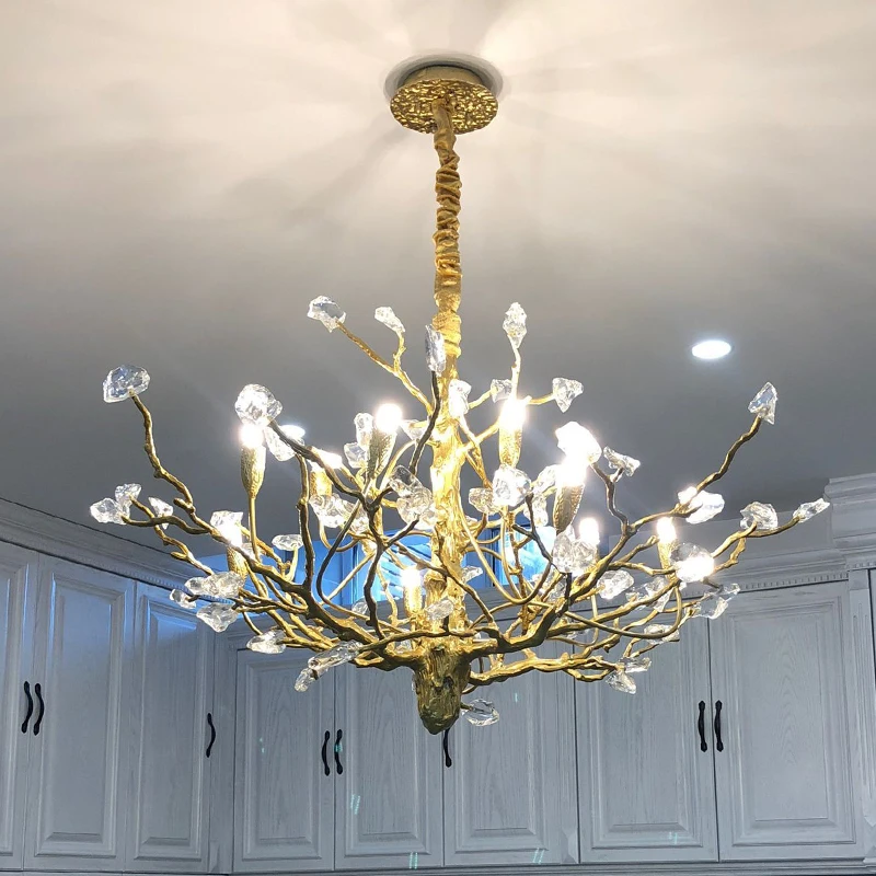 Postmodern dining room chandelier French postmodern light luxury model room villa living room crystal stone bedroom lamps