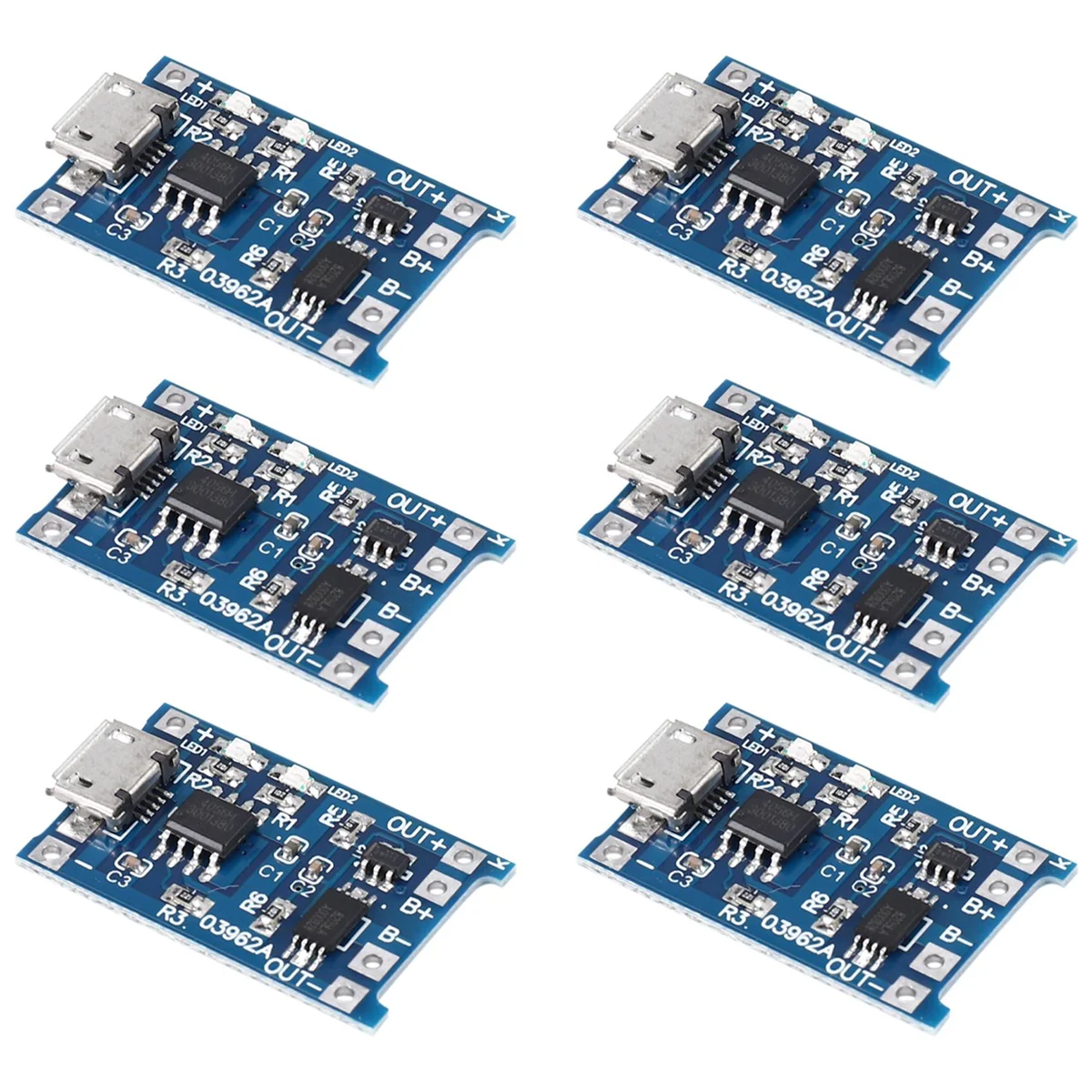 Módulo de carregamento com proteção de bateria 18650 BMS, 5V Micro-USB 1A placa de carga para 18650, 6pcs