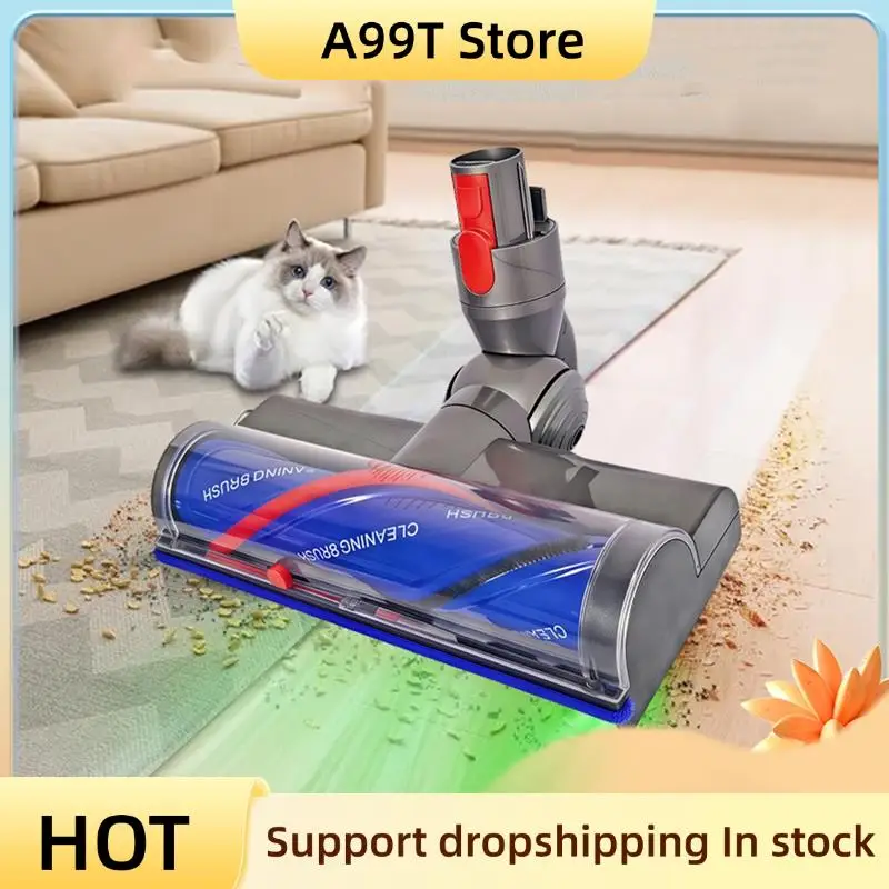 

A99T Quick-Release Electric Floor Brush Head For Dyson V7 V8 V10 V11 V15 Vacuum Attachments With Green LED Dust Light