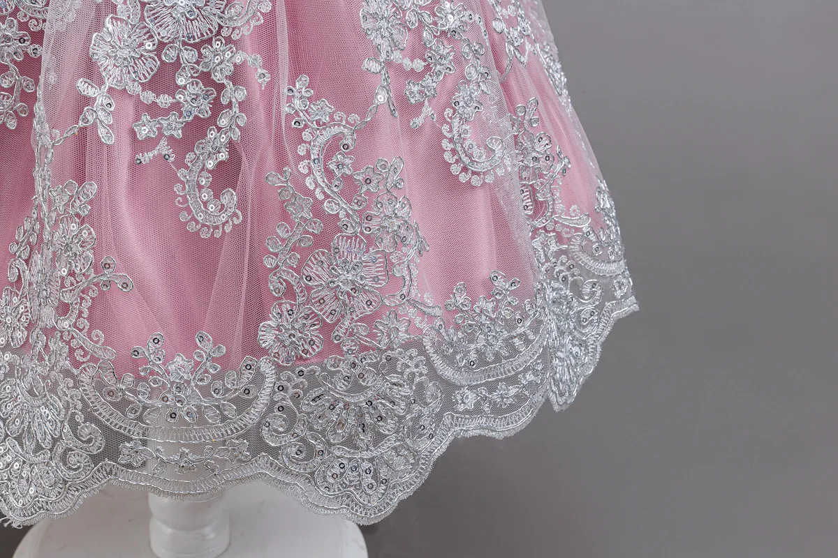 Kleid für Babys und Kleinkinder zum 1. Geburtstag, besticktes Spitzen-Prinzessinnenkleid, Blumenmädchen-Hochzeitskleid, besonderes festliches formelles Kleid für Babys – Detail 16