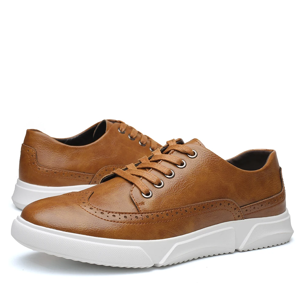 

Мужские повседневные кожаные модельные туфли больших размеров, туфли-броги в стиле ретро на шнуровке, кроссовки на плоской подошве, классические модные британские туфли для доски