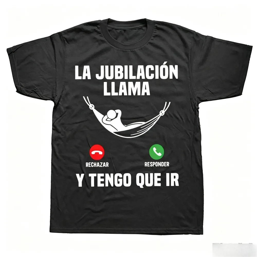 Latin Retiree Chill Hammock Phone Button Graphic Men T Shirt Elderly Leisure Loose Soft Cotton Tops