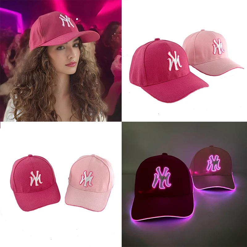 Pink luminous fashionable hat glowing baseball cap cute led light up hat for girl women nightclub dance show props