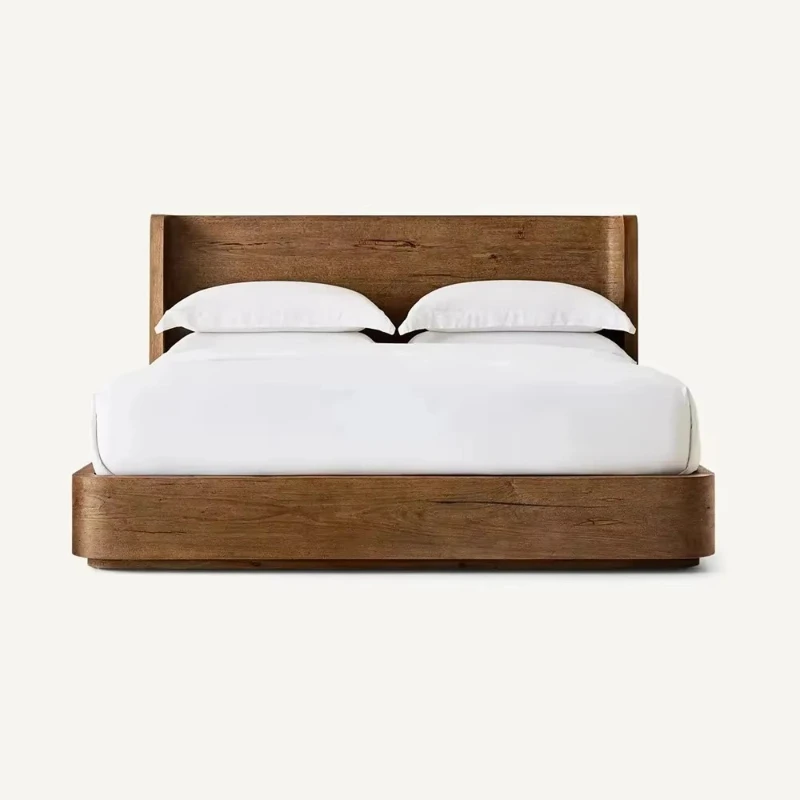

Brown solid wood frame king bed modern soft bed