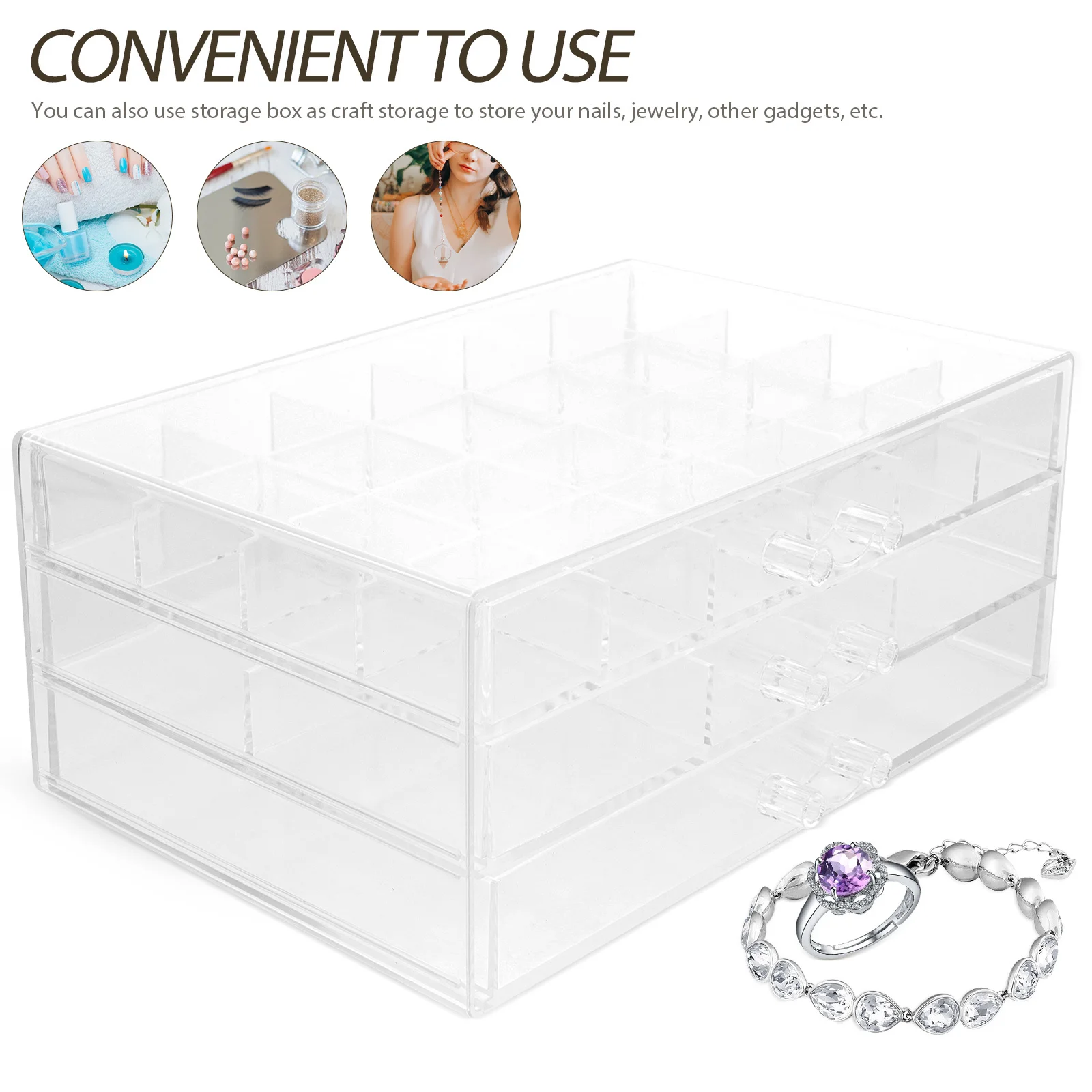 Multi-Gird Transparent Earring Storage Box Clear Jewelry Organizer Nail Charm Holder Beads Storage Desktop Manicure Accessory